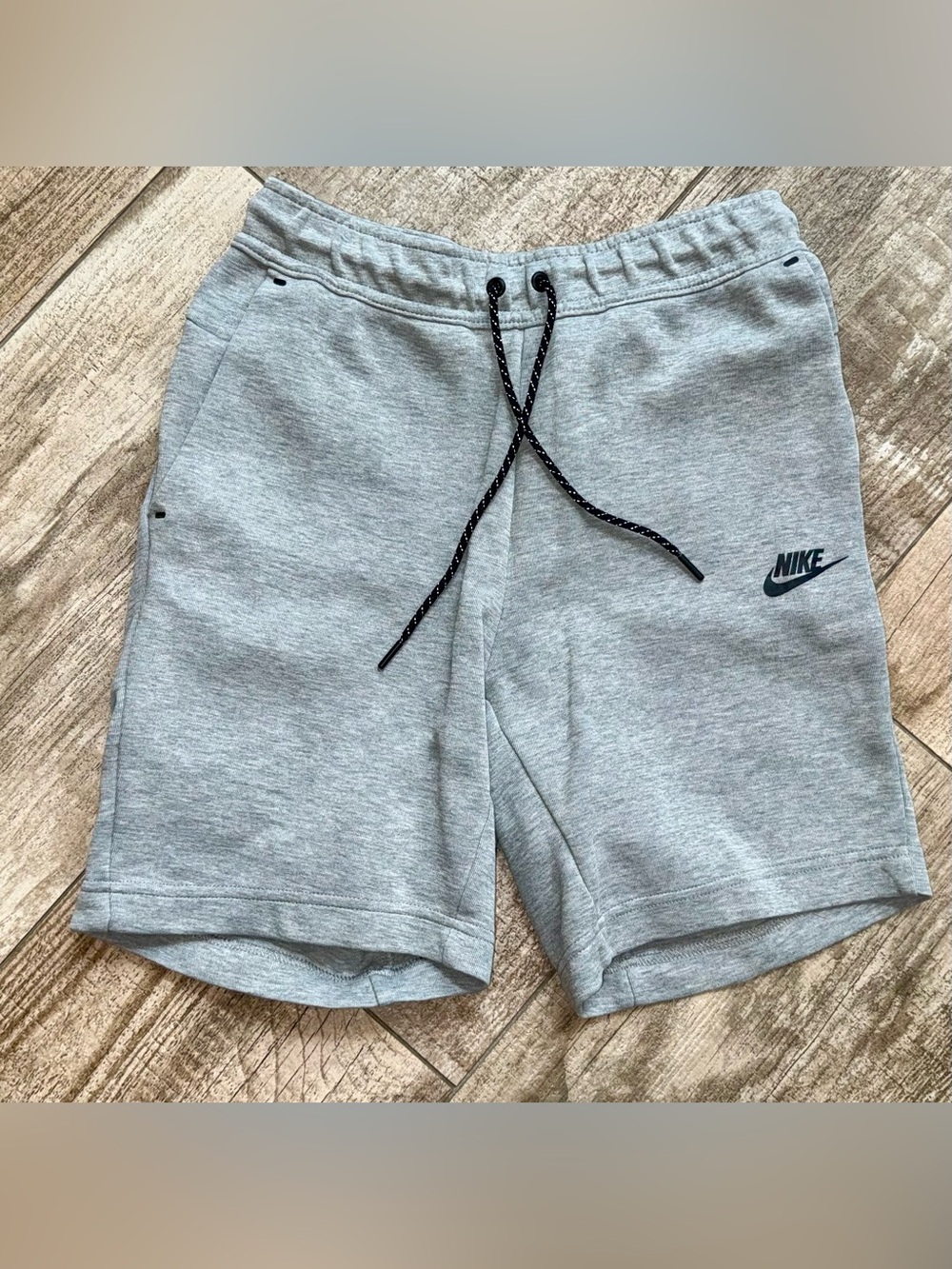 Nike Tech Light Gray Men's Athletic Fleece Shorts with Black Drawcord